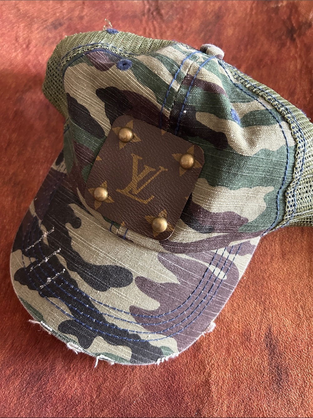 Upcycled Vintage Boho Camouflage Trucker Hat - Green/Brown